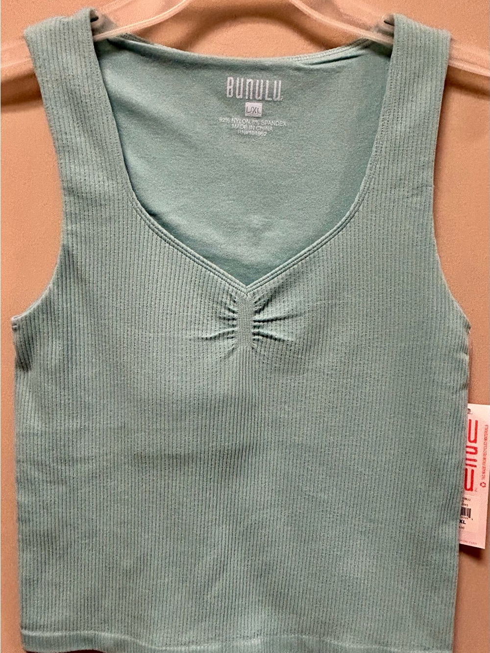 Bunulu Light Sage Ribbed V-Neck Tank Top NWT Sz L/XL